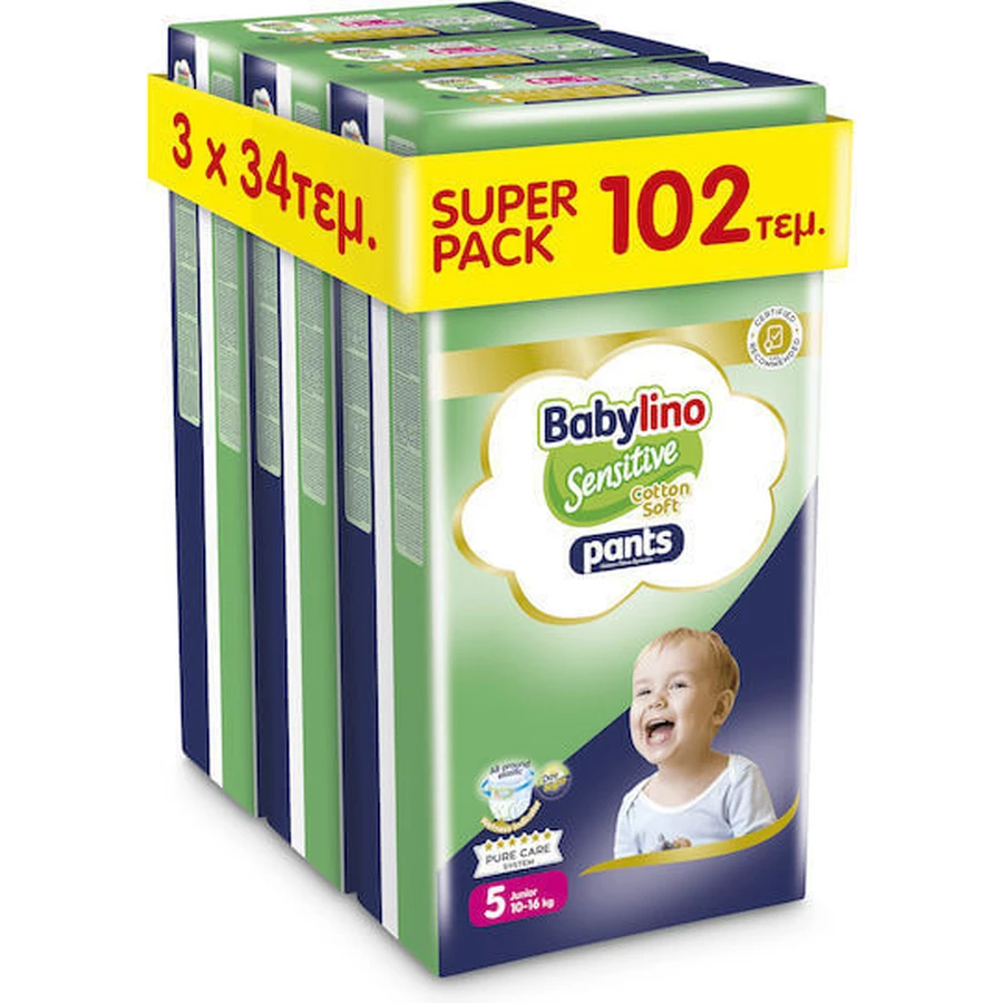 BABYLINO Pants Cotton Soft No5 für 10-16kg (3 Packs à 34 Stück) 102 Stück