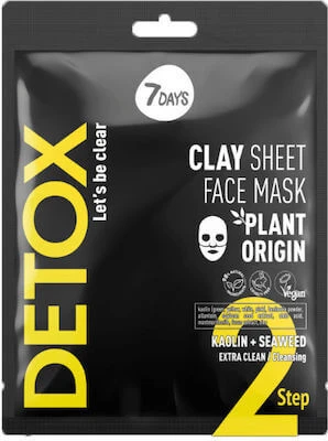 7DAYS Clay Sheet Face Mask Kaolin & Seaweed Maske für Tiefenreinigung & Anti-Fett-Maske
