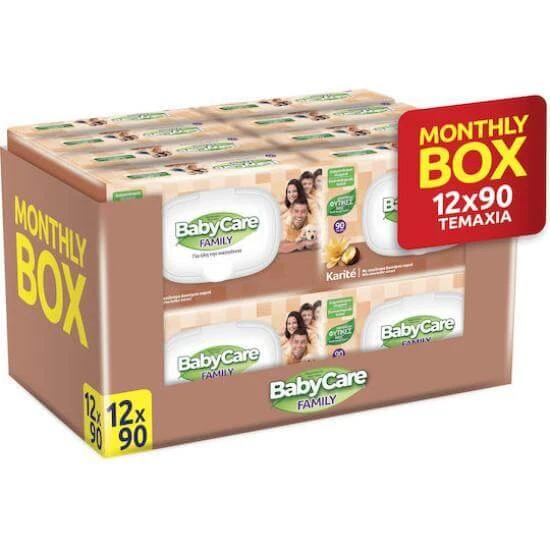 BABYCARE Family Baby-Feuchttücher für die ganze Familie mit Shea-Butter-Extrakt (12 Packungen à 90 Stück) Box