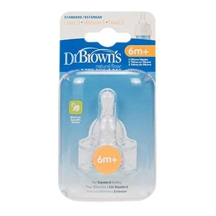 DR. BROWN'S Natural Flow Silikonflasche Nippel Optionen+ mit schmalem Hals Stufe 3 6+ Monate 2 Stück 332