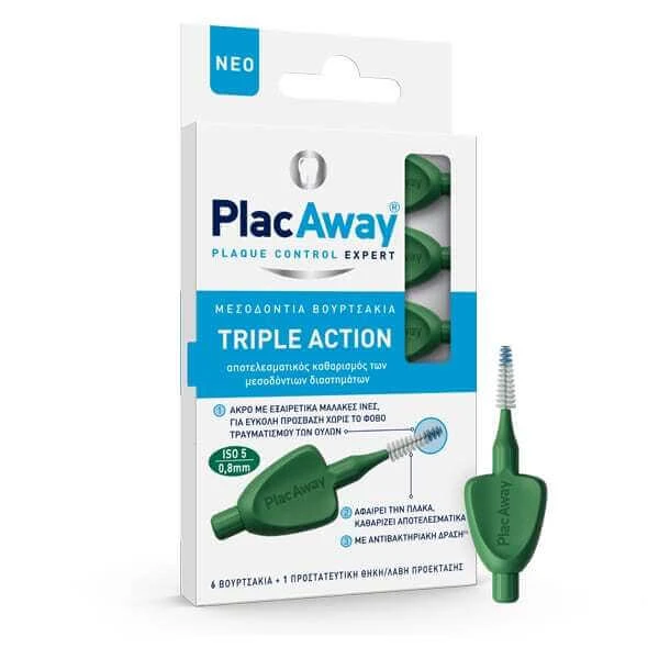 PLAC AWAY Triple Action Intertooth Brushes 0.8mm ISO 5 Grün x6 Stück