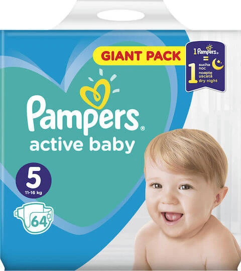 PAMPERS Active Baby Windeln mit Aufkleber Nr. 5 Für 11-16kg 64 Stück