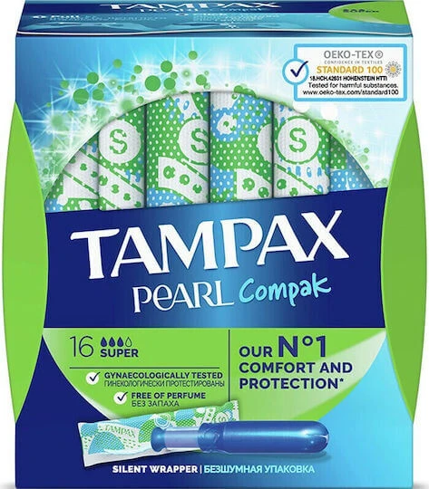 TAMPAX Pearl Compak Super Tampons mit hochsaugfähigem Applikator, 16 Stück