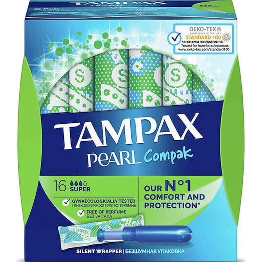 Tampony TAMPAX Pearl Compak Super z aplikatorem o wysokiej chłonności, 16 sztuk: ceny i cechy