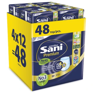 SANI Sensitive Premium Pants No3 Large 100-140 Lenjerie elastică pentru incontinență ( 4 pachete de 12 bucăți) 48 bucăți