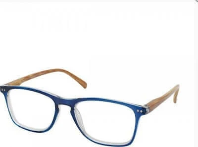 EYELEAD Lese-Fehlsichtigkeitsbrille blau mit Holzbügel rot E212 +1.00