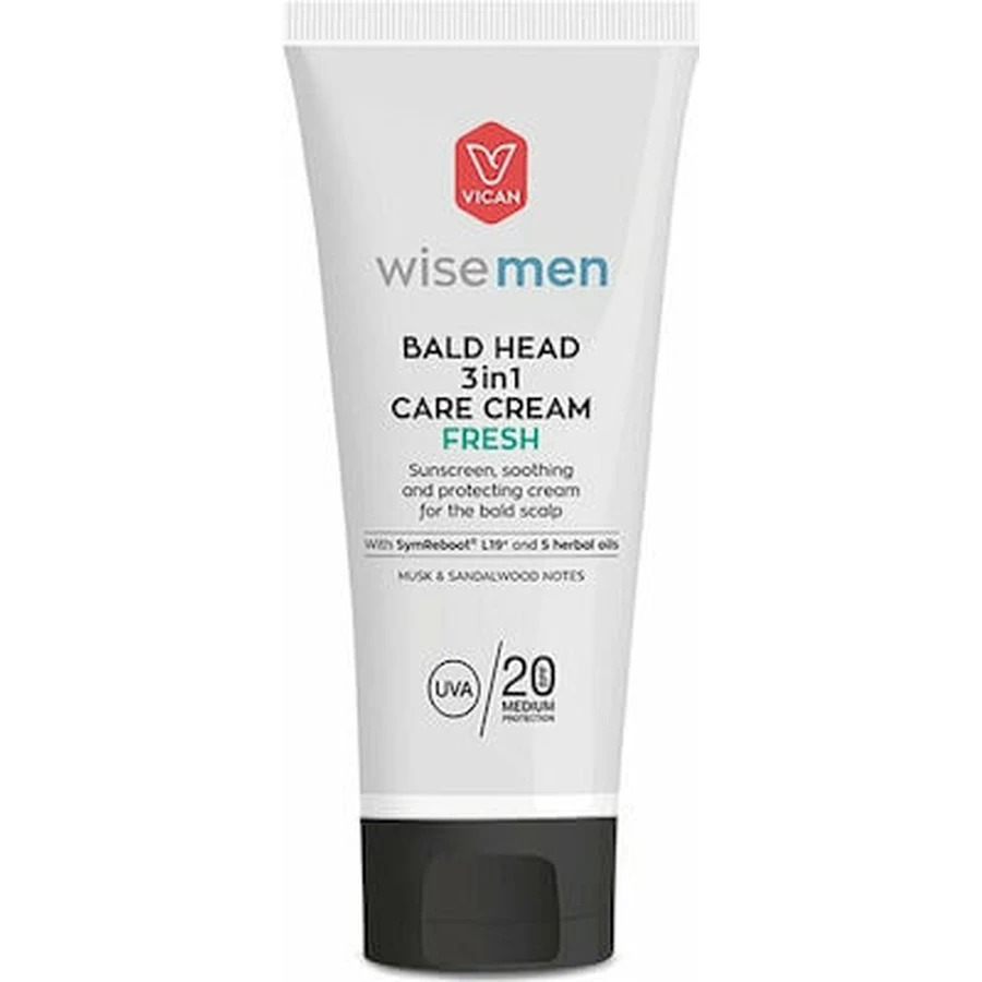WISE Men Bald Head 3in1 Care Cream Fresh Sunscreen, Soothing & Protective Cream For The Skin Of The Head With Musk & Sandalwood Fragrance 100ml