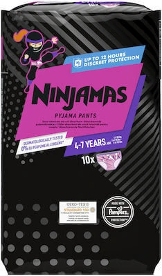 PAMPERS Ninjamas Pyjamahosen Hosen für Mädchen 4-7 Jahre (17-30kg) 10 Stück