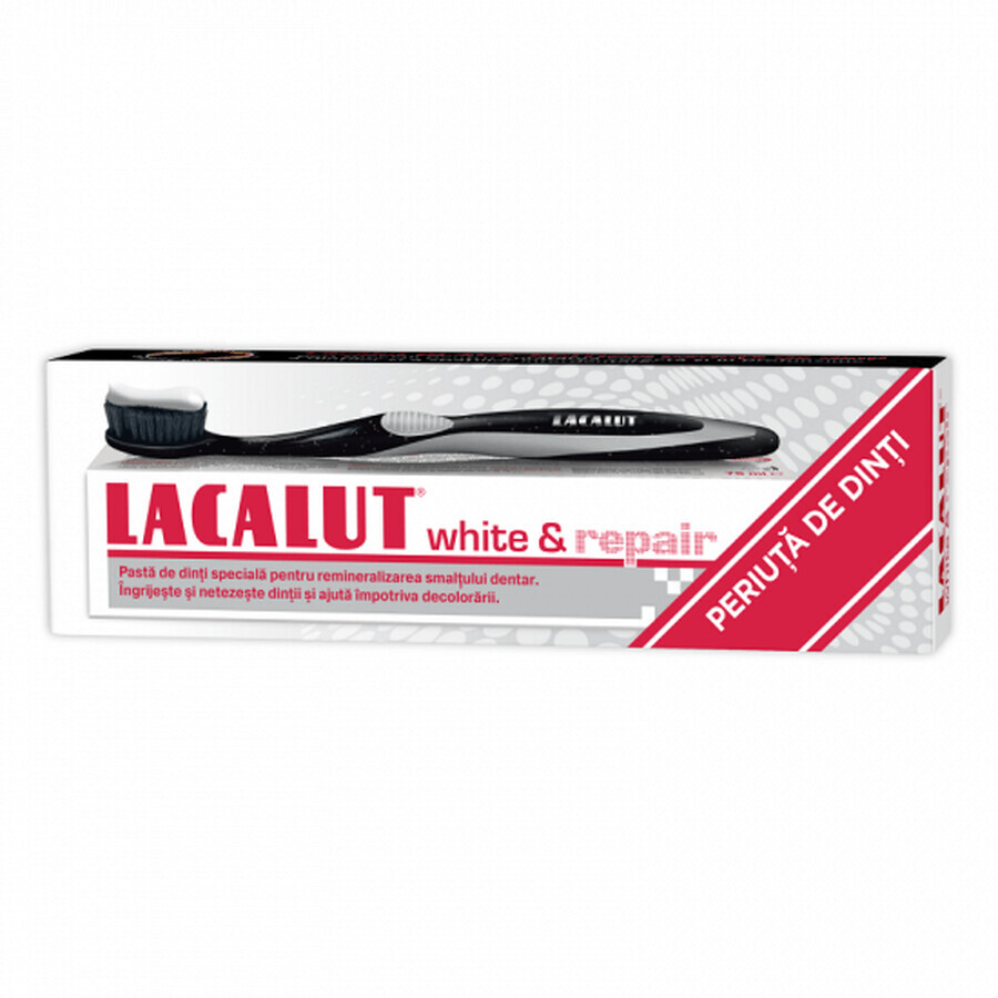 Lacalut White & Repair Zahnpastapackung, 75 ml + Lacalut Black Edition Zahnbürste