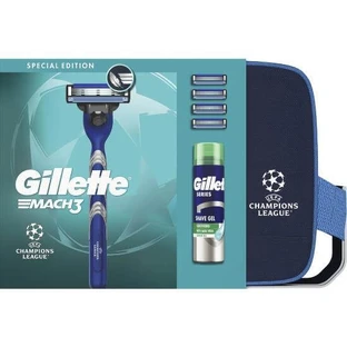 GILLETTE Promo Champions League Mach 3, 1 Mango & 4 Recambios & Series Sensitive Shave Gel 200ml & Necessaire