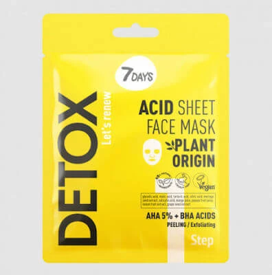 7DAYS Acid Sheet Face Mask AHA (5%) + BHA Maske für tiefe Exfoliation & Hautstraffung