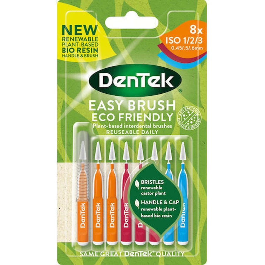 DENTEK Easy Brush Eco Frendly Intermediate Brushes Multi Size ISO 1/2/3 0.45/.5/.6mm 8 Pieces
