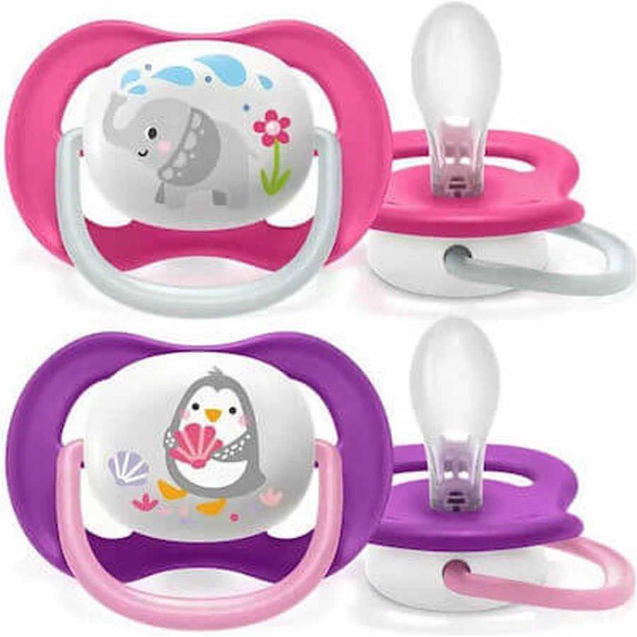AVENT Ultra Air Animaux Orthodontiques Sucette en silicone pour 6-18 mois 2 pièces [SCF080/12] - Rose