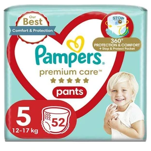 PAMPERS Premium Care Pants Diaper-Braces Taille 5 (12kg-17kg) 52 Pieces JUMBO+