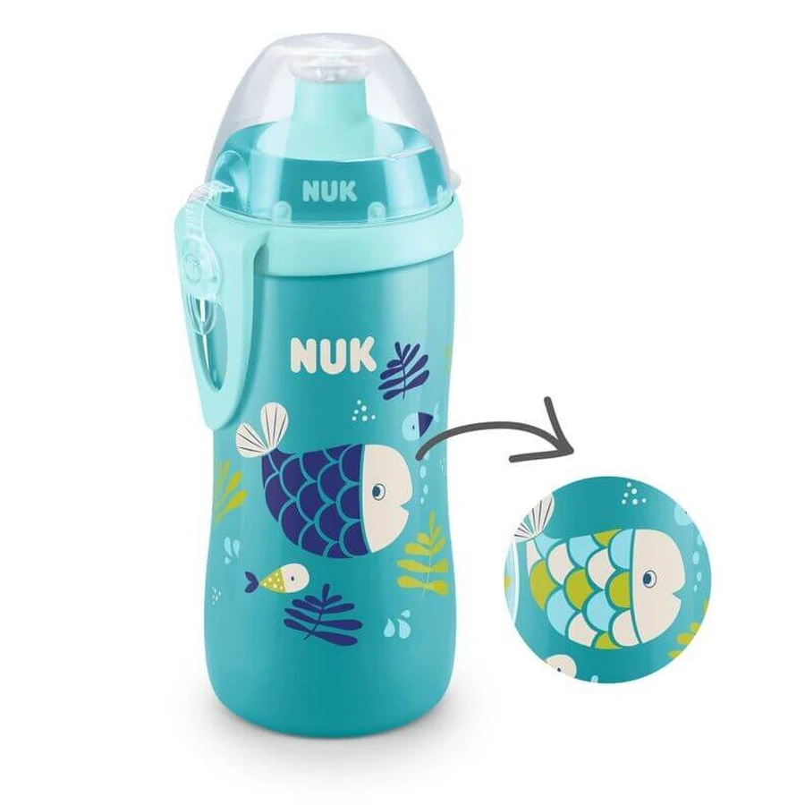 NUK First Choice Junior Cup Chameleon (Schimbă culoarea) Push-Pull Cup cu capac care schimbă culoarea de la 18 luni, 300 ml în diferite modele - albastru