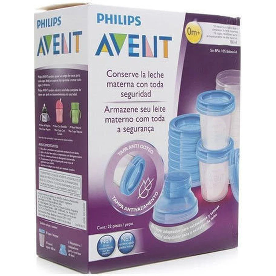 AVENT Contenitori per la conservazione del latte materno con adattatori 10 pezzi