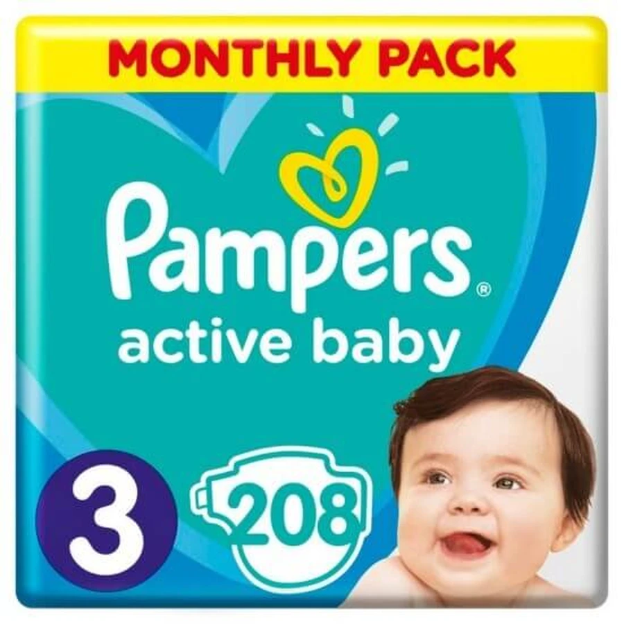 PAMPERS Scutece pentru copii Active Baby No.3 6-10Kgr 208 bucăți Pachet lunar