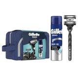 GILLETTE Promo Mach 3 Charcoal Razor & 2 Ersatz-Rasiermesser & Series Cleansing Shaving Gel 200ml & Water Box
