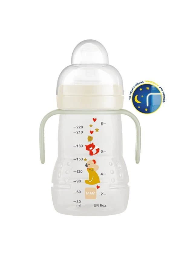 MAM Trainer+ Night Transition Flasche mit Nippel & Mundstück 4+ Monate 451U 220ml