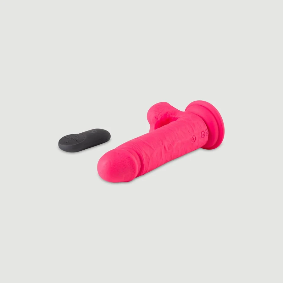 R12 Ferngesteuerter realistischer Silikonvibrator mit Kugeln und Saugnapf - Pink
