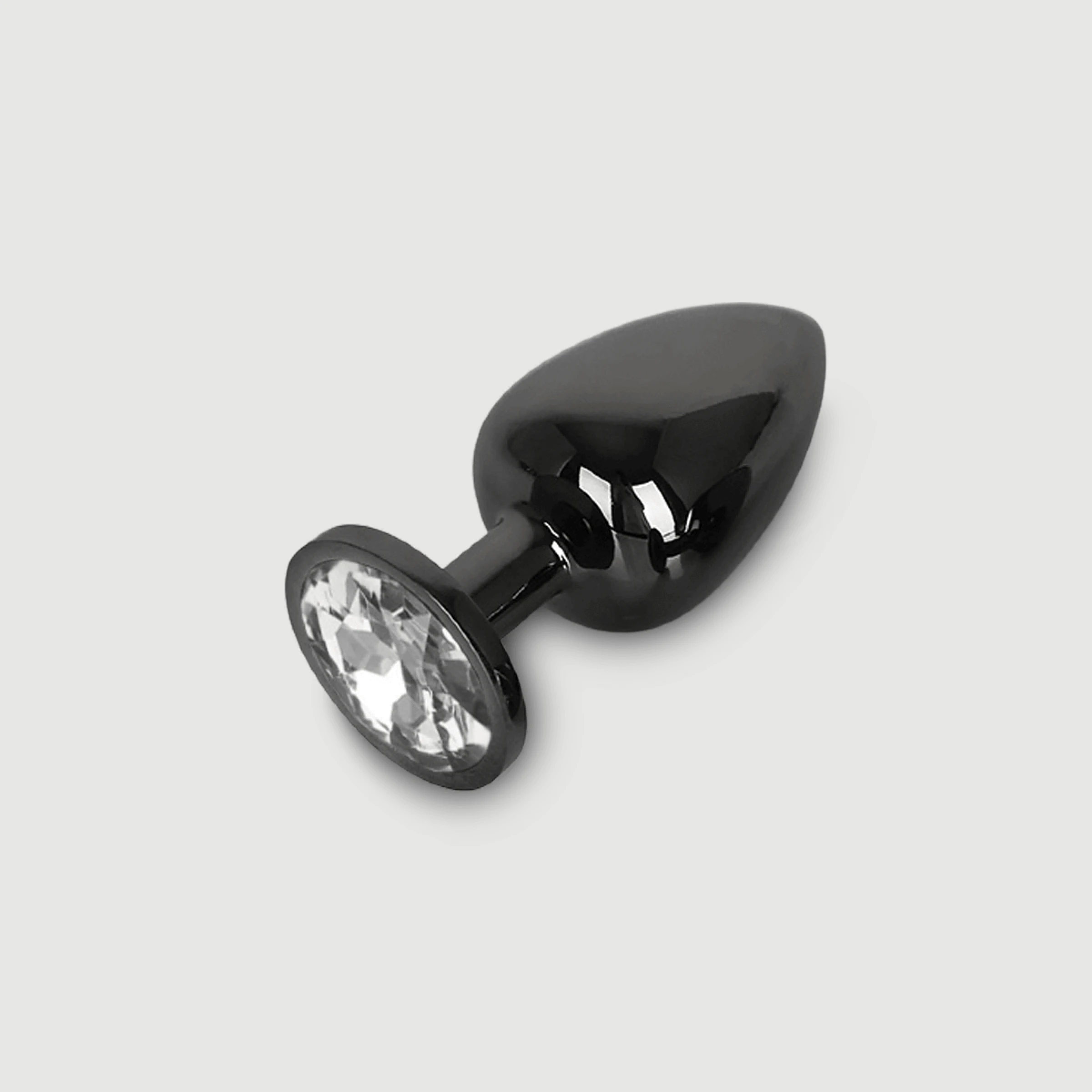 Anal Collection Großer Metall Butt Plug mit rundem Schmuckstück - Schwarz/Transparent