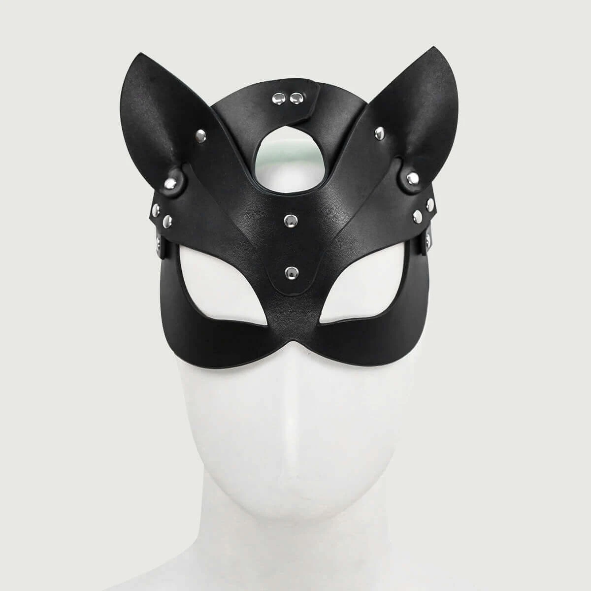 Katzenmaske aus Leder mit verstellbarem Riemen - Schwarz