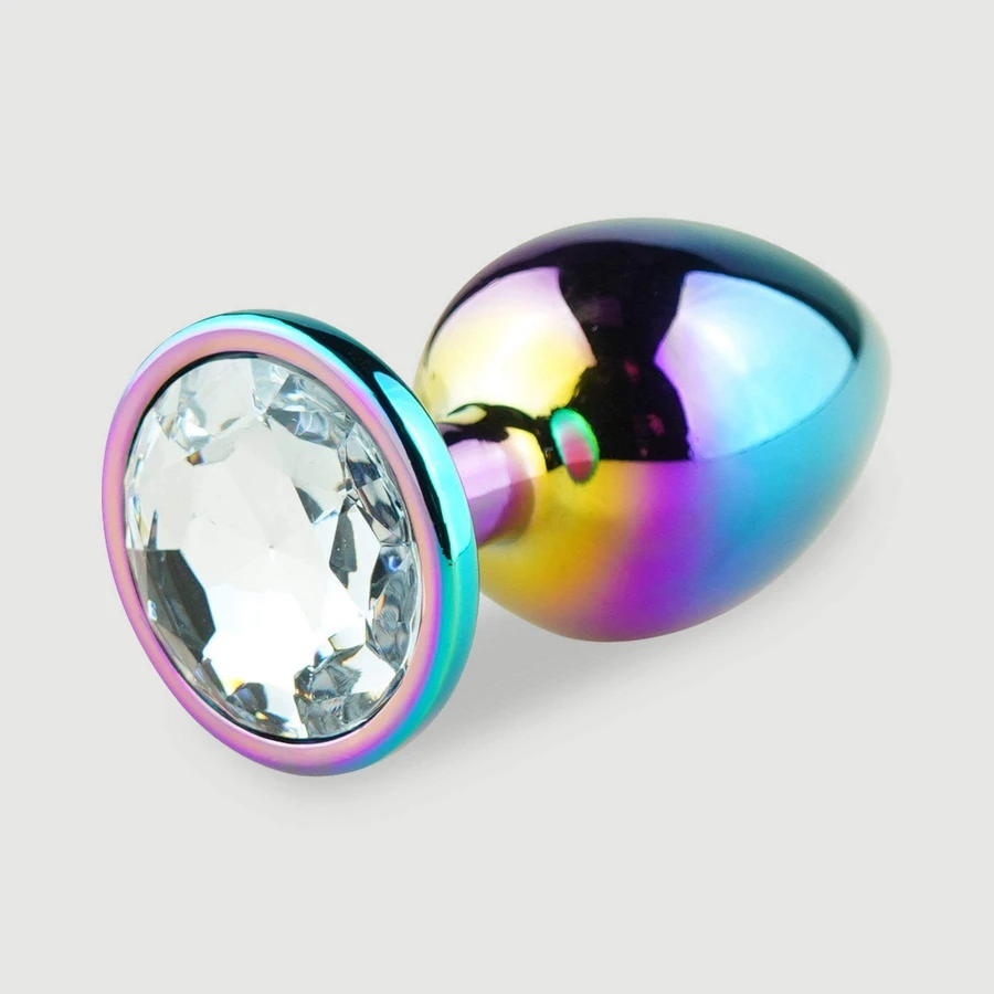 Anal Collection Grote Metalen Butt Plug met Rond Juweel - Multicolour/Transparant