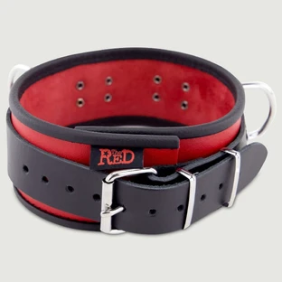 Collar de cuero con anillas en D - Rojo/Negro