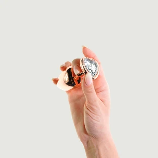 Anal Collection Butt Plug metalic mare cu bijuterie inimă - roz/transparent