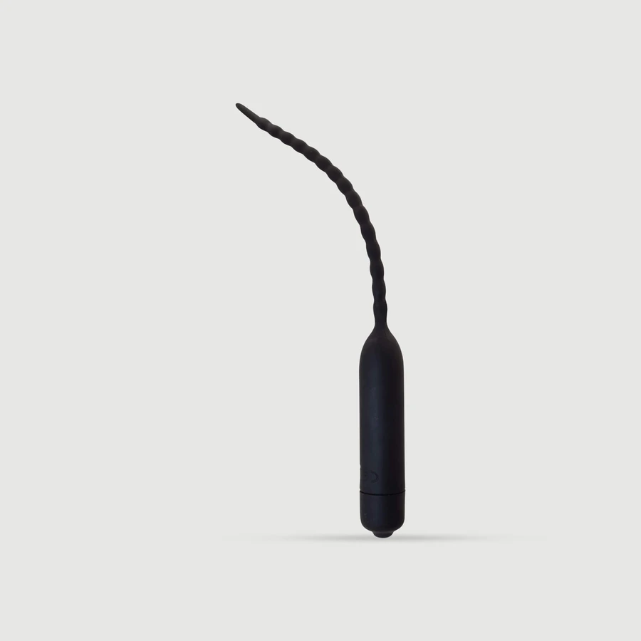 155 x 6.5 mm Spiral Silicone 1 Speed Vibrating Urethral Sound - Black