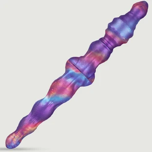 Dildo dublu Futuristic din silicon 35,5 x 6,4 cm - Multicolor