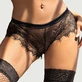 Plus Size Sexy Spitze Rot Seide Strappy Panty - Schwarz - Large/X-Large