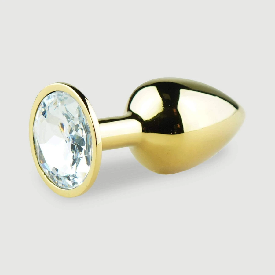 Anal Collection Small Butt Plug Metal with Round Jewel - Gold/Transparent