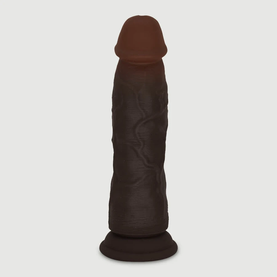 Manuel 20 cm Double Layer Silicone Ultra Realistic Dildo with Suction Cup - Black