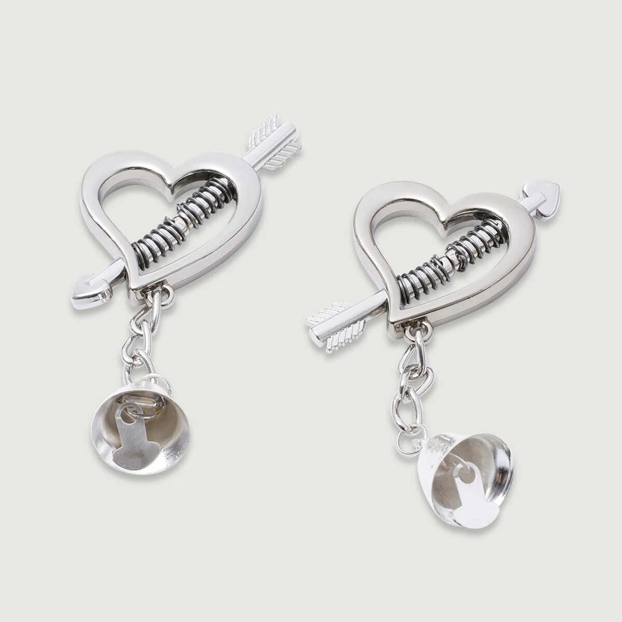 Pince à mamelons en forme de coeur avec breloque - Argent