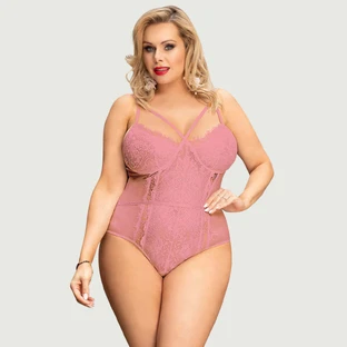 Plus Size Rosa Spitze offener Schritt Teddy - Rosa - Groß/X-Groß