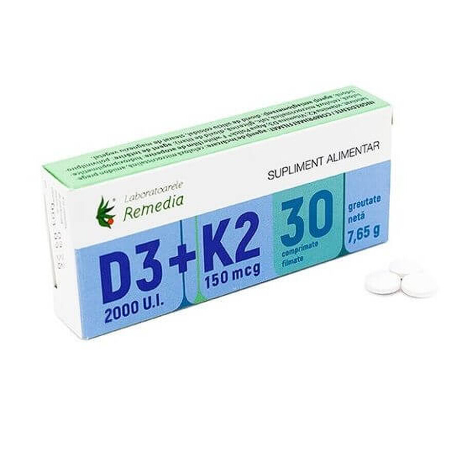 Vitamin D3 2000 IU + K2 75 mcg, 30 Tabletten, Remedia Laboratories Bewertungen