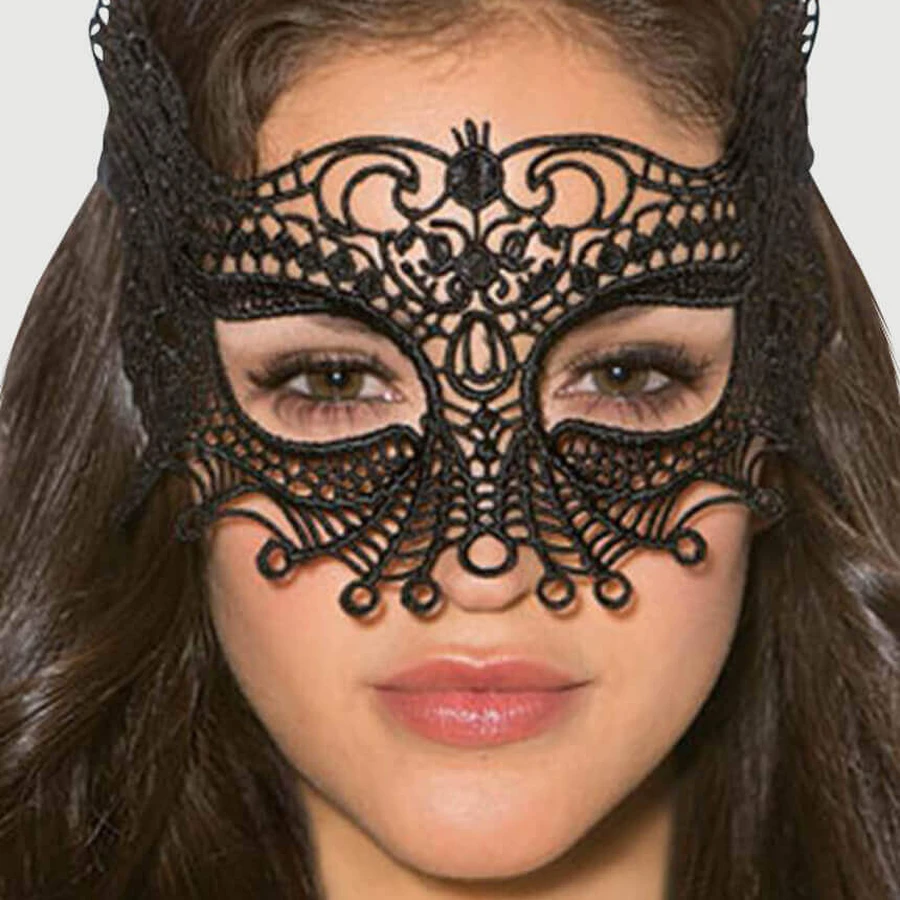 Enchanting Black Lace Bat Eye Mask - Negro