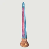 Consolador anal muy largo de silicona con piel de pulpo - 47 x 4,5 cm - Azul