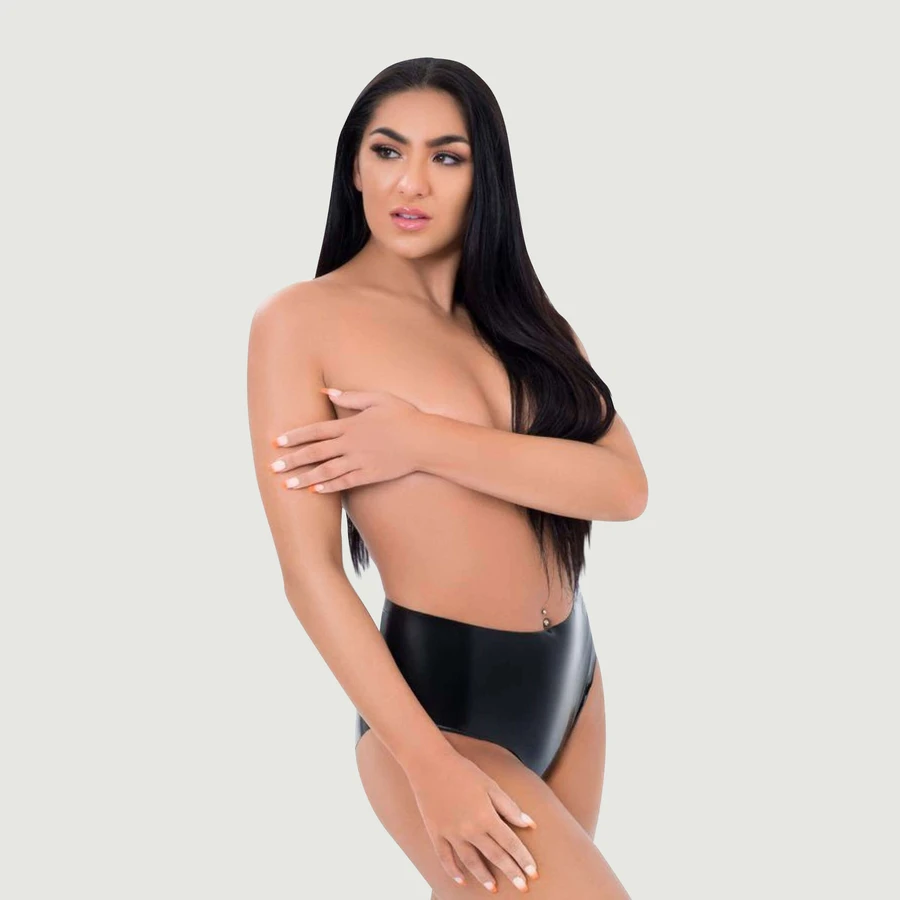 Me You Us Latex Crotchless Panty - Black - Small