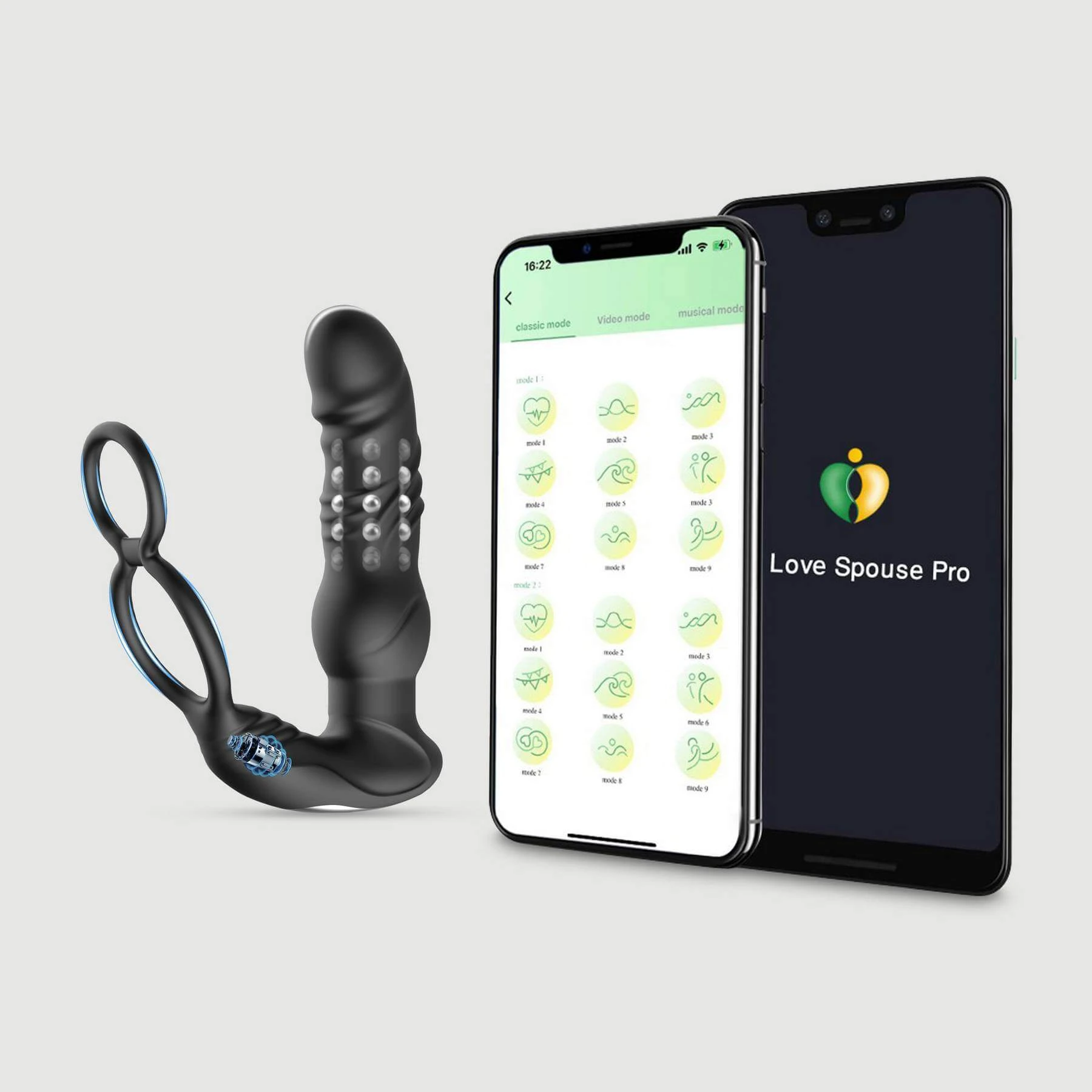 Der Boss Silikon rotierenden Perlen App gesteuert Prostata-Stimulator mit Cock Ring - schwarz