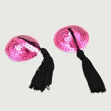Pailletten Nippel Pasties mit Quasten - Fuschia/Schwarz