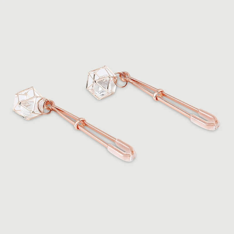 Nippelklammern mit hängendem Edelstein - Rosa/Gold