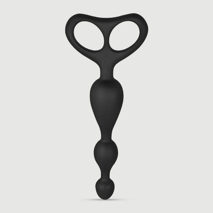 Anal Beginner's Starter Silicone Anal Beads with Handle - Black