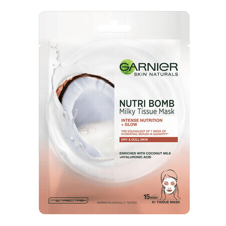 Nutri Bomb Skin Naturals Kokosnussmilch und Hyaluronsäure Serum Maske, 28 g, Garnier