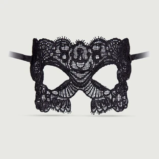 Mască de ochi din dantelă cu elemente decorative - negru