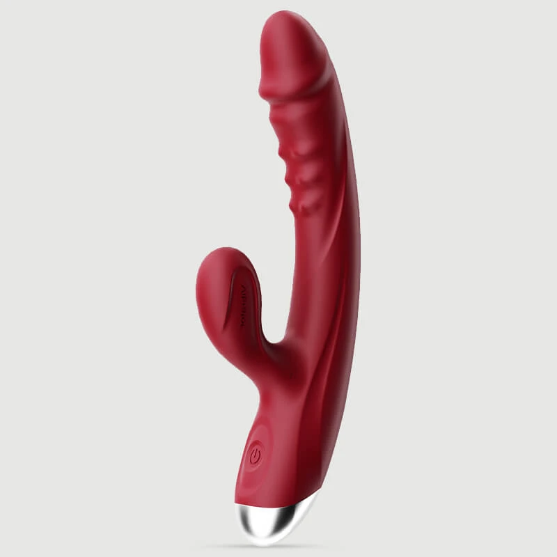 Dicky Dotted & Curved Silikon 10-Funktionen leistungsstarker Rabbit-Vibrator - Rot