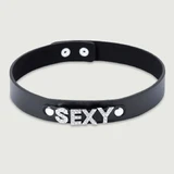 Choker din piele cu stras SEXY - Negru