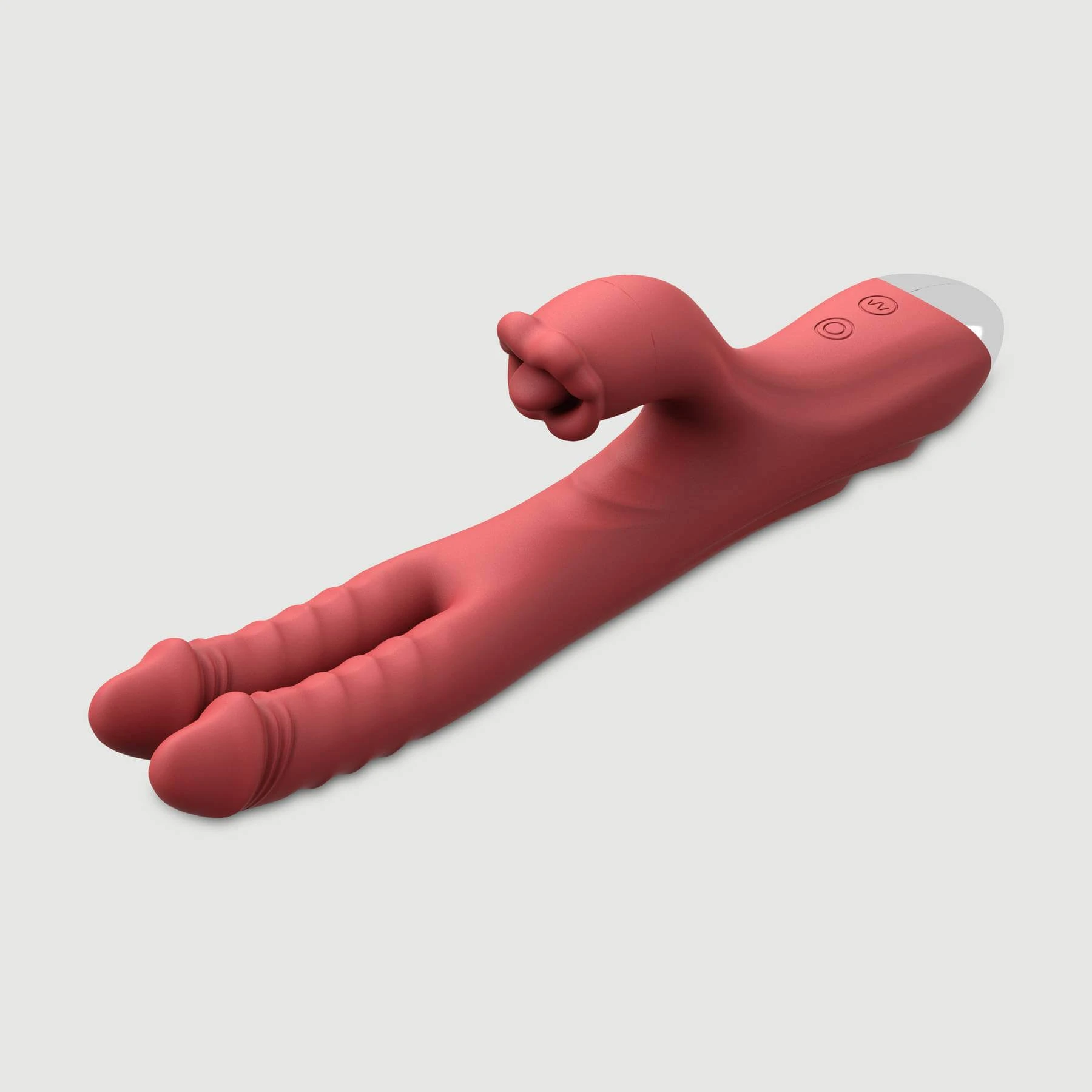 Zwei Finger Schönheit Silikon Kaninchen Vibrator mit Klitoris Zunge Stimulator - Rot