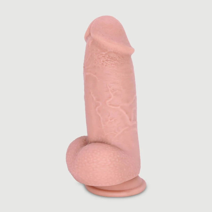 Jimbo 20,5 cm gros Dildo realist din silicon cu biluțe și ventuză - Flesh